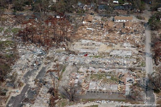 Horrific damage caused by Hurricane Katrina.  Photo: katrinadestruction.com